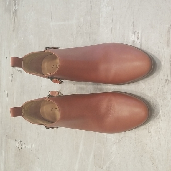 💕VIONIC💕 Cecily Ankle Boot Waterproof Leather Cognac Booties 9 New Without Box - Picture 9 of 16